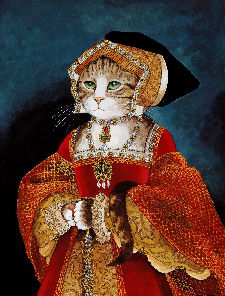 Illustration fra Cats Galore! Et kompendium over kultiverede katte (udg. 2015) af Susan Herbert