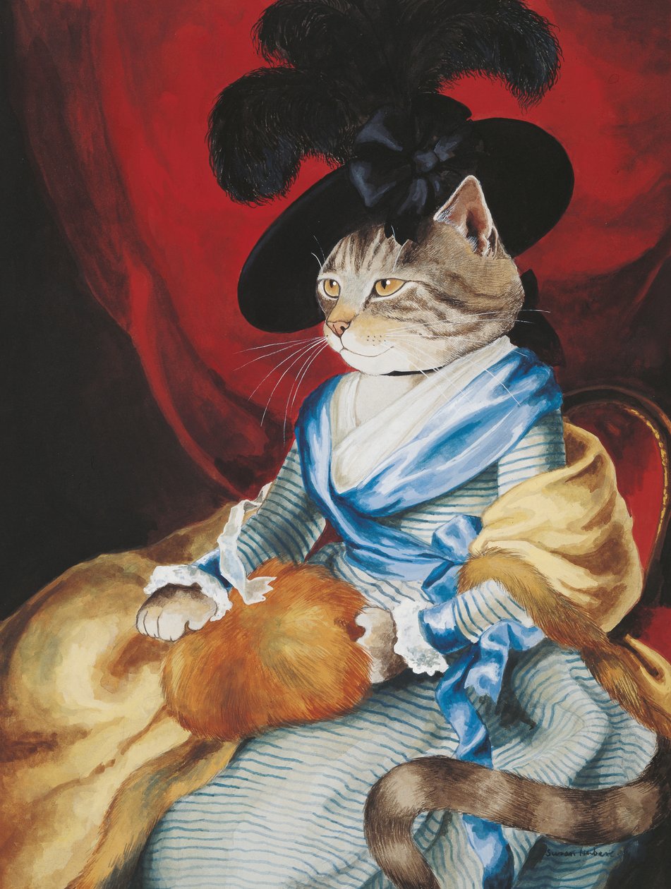 Illustration fra Cats Galore! Et kompendium over kultiverede katte (udg. 2015) af Susan Herbert