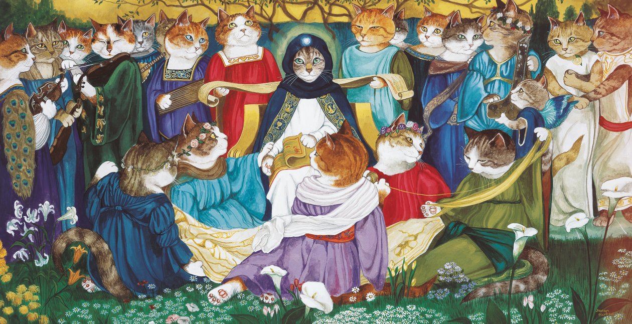 Illustration fra Cats Galore! Et kompendium over kultiverede katte (udg. 2015) af Susan Herbert