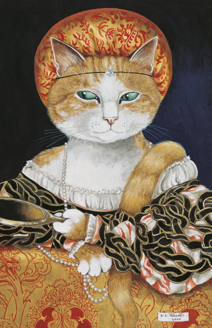 Illustration fra Cats Galore! Et kompendium over kultiverede katte (udg. 2015) af Susan Herbert