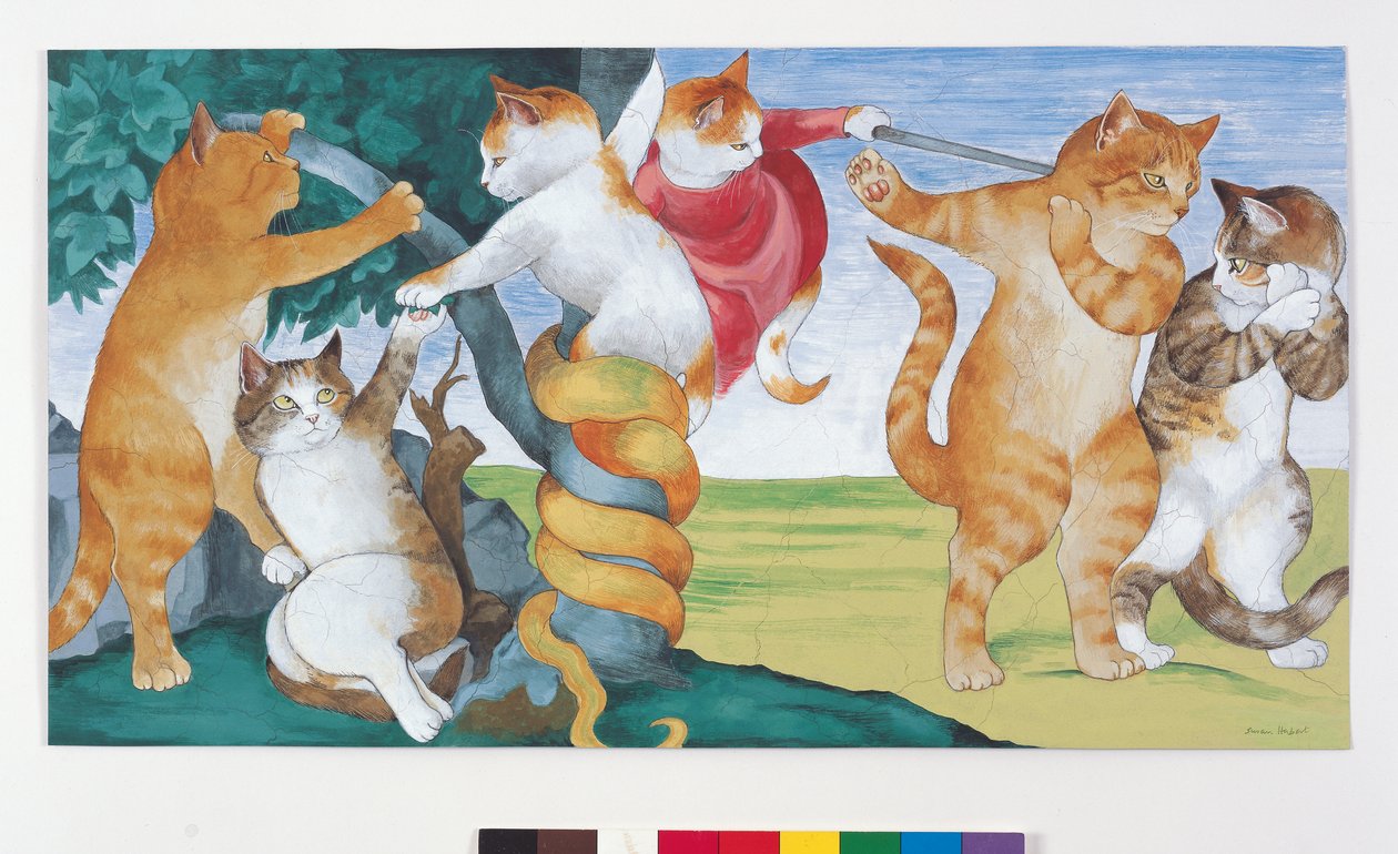 Illustration fra Cats Galore! Et kompendium over kultiverede katte (udg. 2015) af Susan Herbert