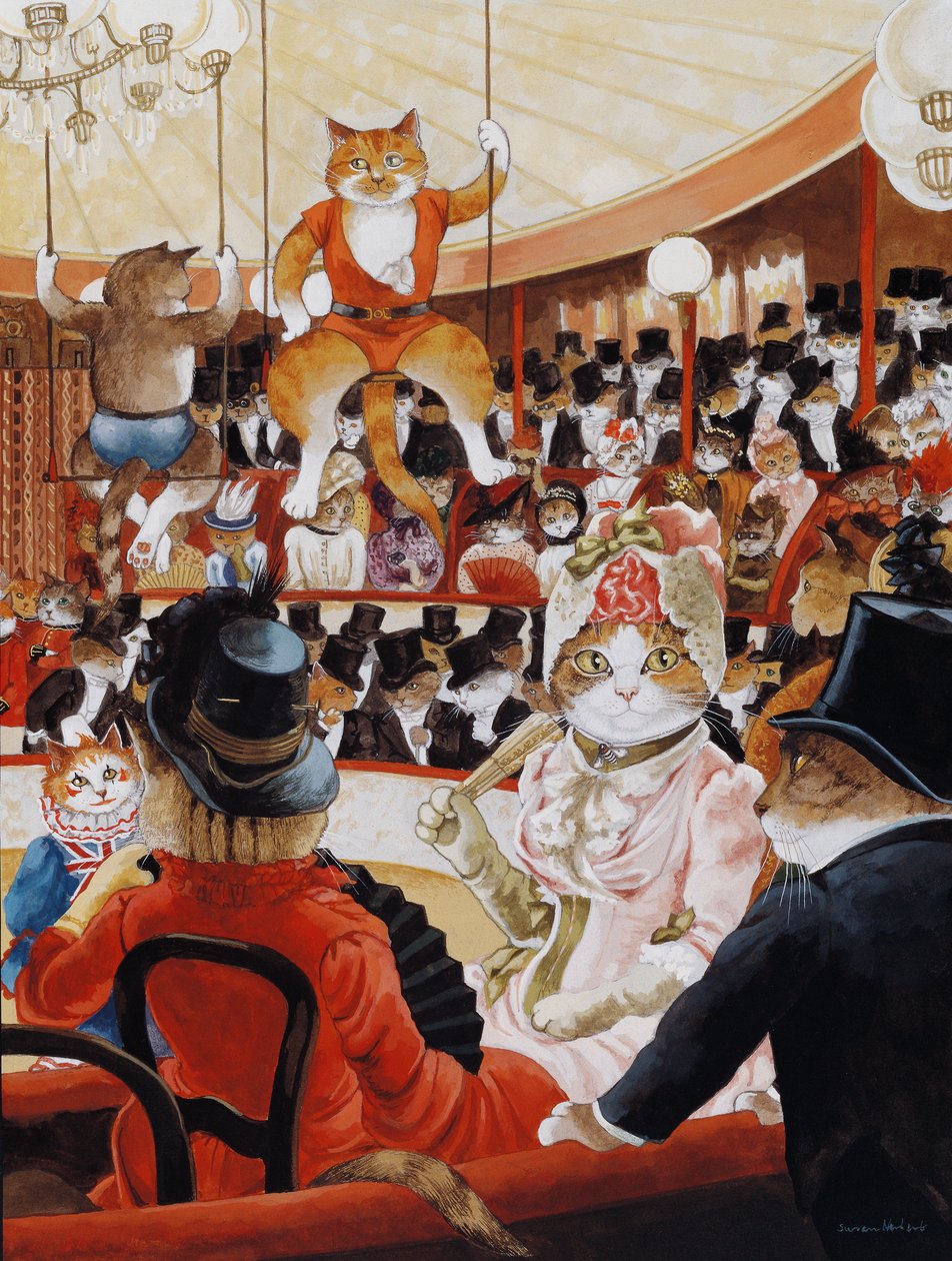 Illustration fra Cats Galore! Et kompendium over kultiverede katte (udg. 2015) af Susan Herbert