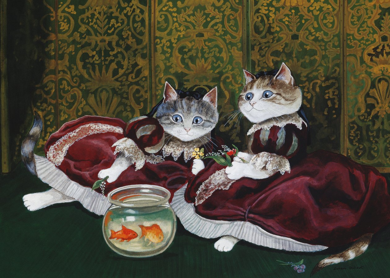 Illustration fra Cats Galore! Et kompendium over kultiverede katte (udg. 2015) af Susan Herbert