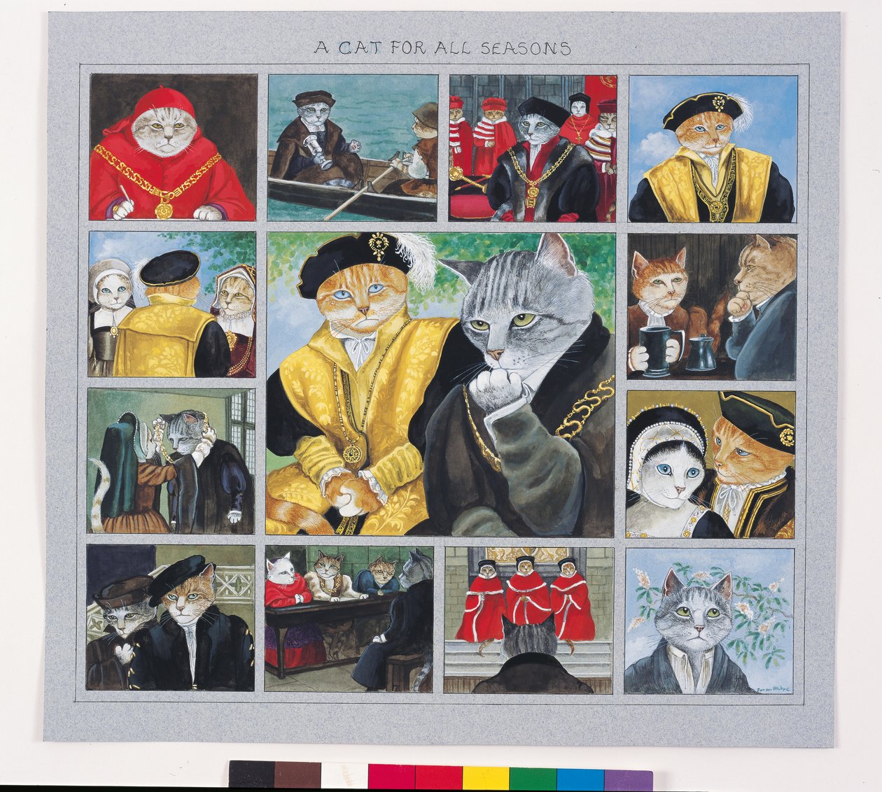 Illustration fra Cats Galore! Et kompendium over kultiverede katte (udg. 2015) af Susan Herbert
