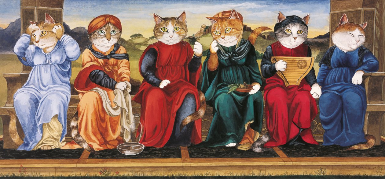 Illustration fra Cats Galore! Et kompendium over kultiverede katte (udg. 2015) af Susan Herbert