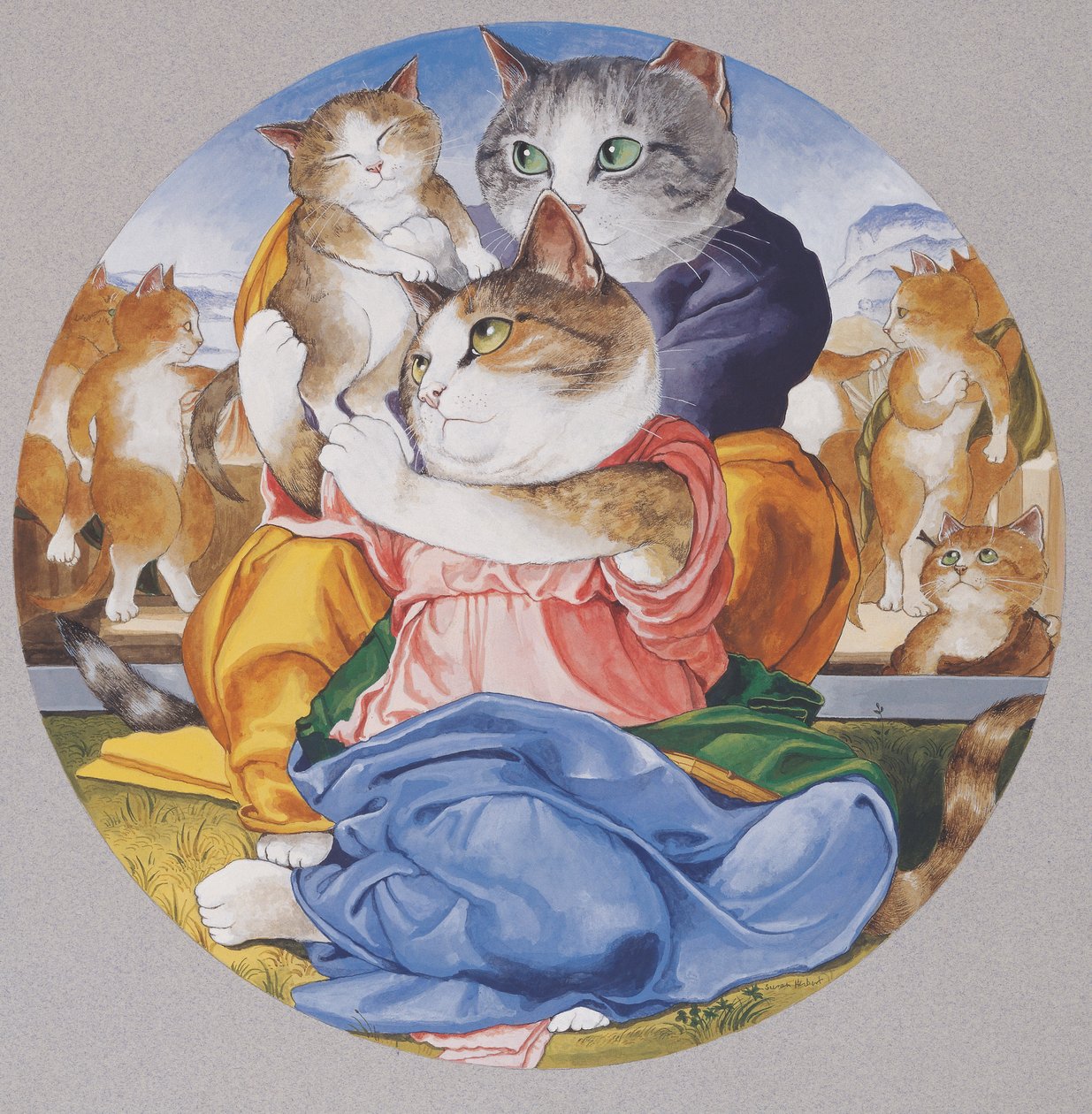 Illustration fra Cats Galore! Et kompendium over kultiverede katte (udg. 2015) af Susan Herbert