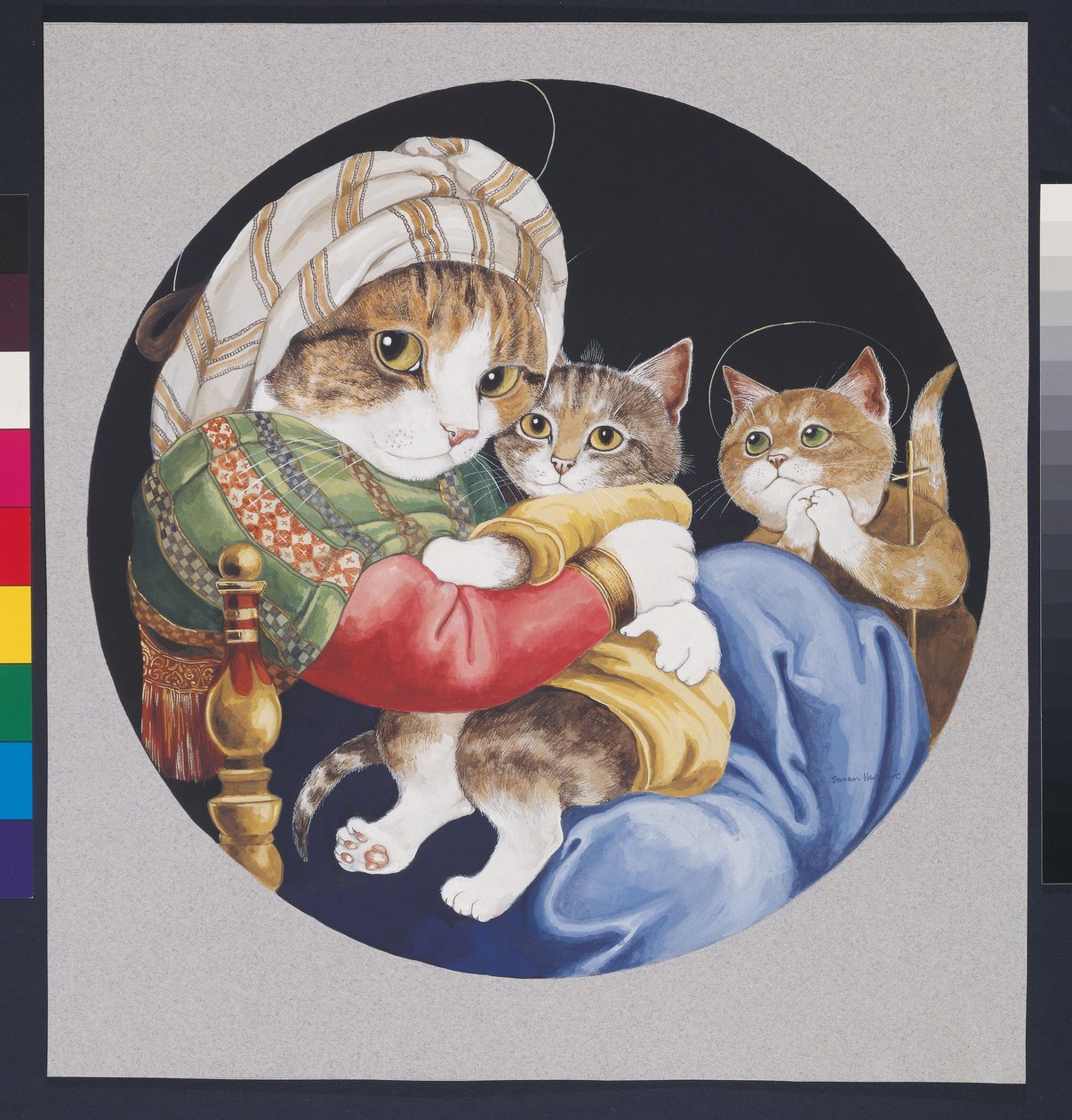 Illustration fra Cats Galore! Et kompendium over kultiverede katte (udg. 2015) af Susan Herbert
