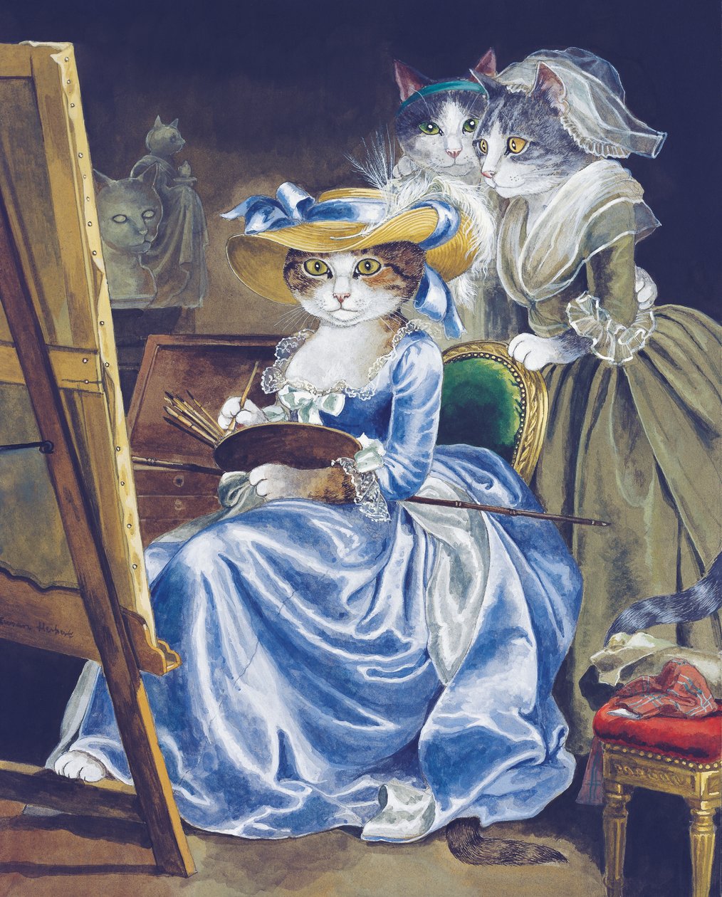 Illustration fra Cats Galore! Et kompendium over kultiverede katte (udg. 2015) af Susan Herbert