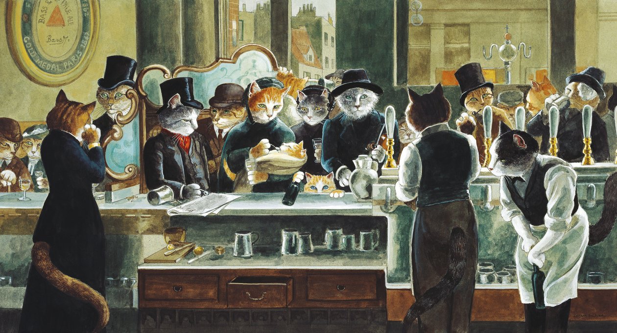 Illustration fra Cats Galore! Et kompendium over kultiverede katte (udg. 2015) af Susan Herbert