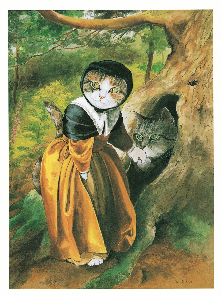 Illustration fra Pre-Raphaelite Cats (udgivet 1999) af Susan Herbert