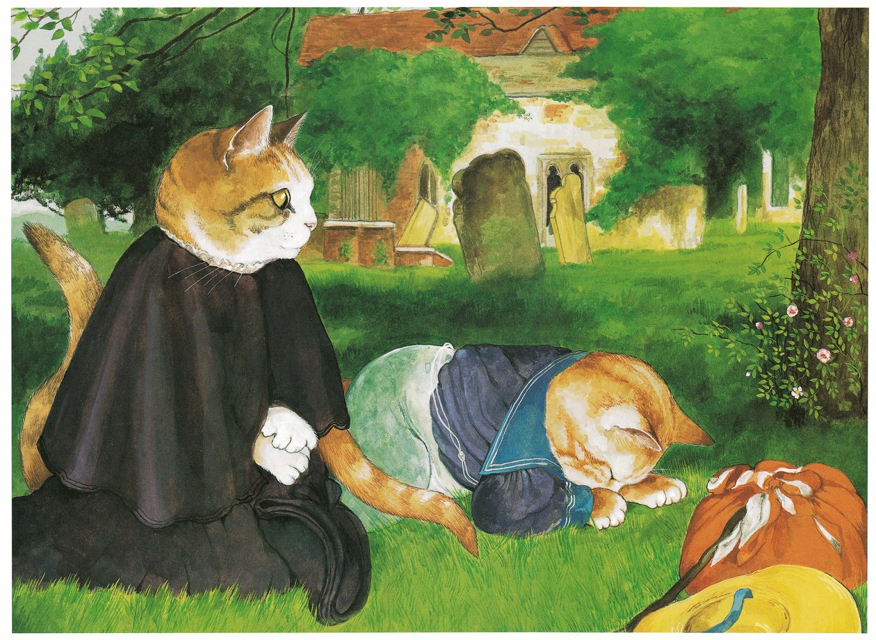 Illustration fra Pre-Raphaelite Cats (udgivet 1999) af Susan Herbert