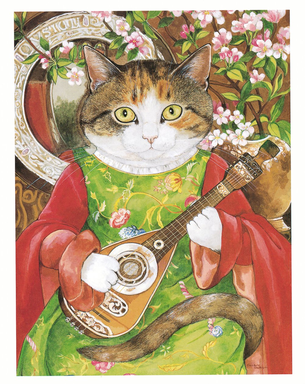 Illustration fra Pre-Raphaelite Cats (udgivet 1999) af Susan Herbert
