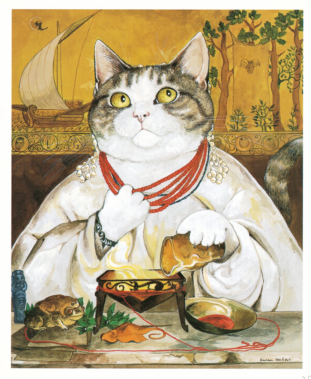 Illustration fra Pre-Raphaelite Cats (udgivet 1999) af Susan Herbert