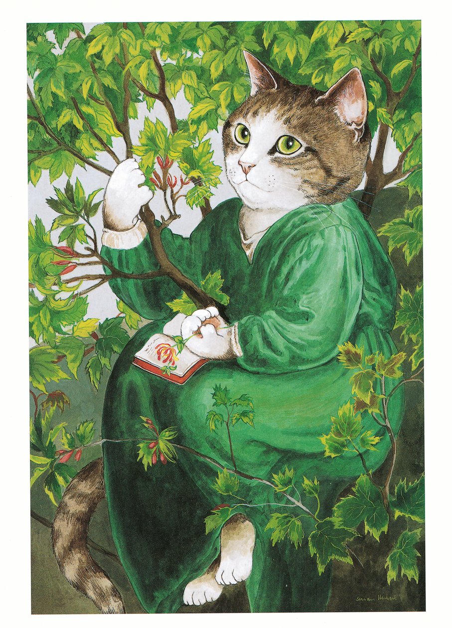 Illustration fra Pre-Raphaelite Cats (udgivet 1999) af Susan Herbert