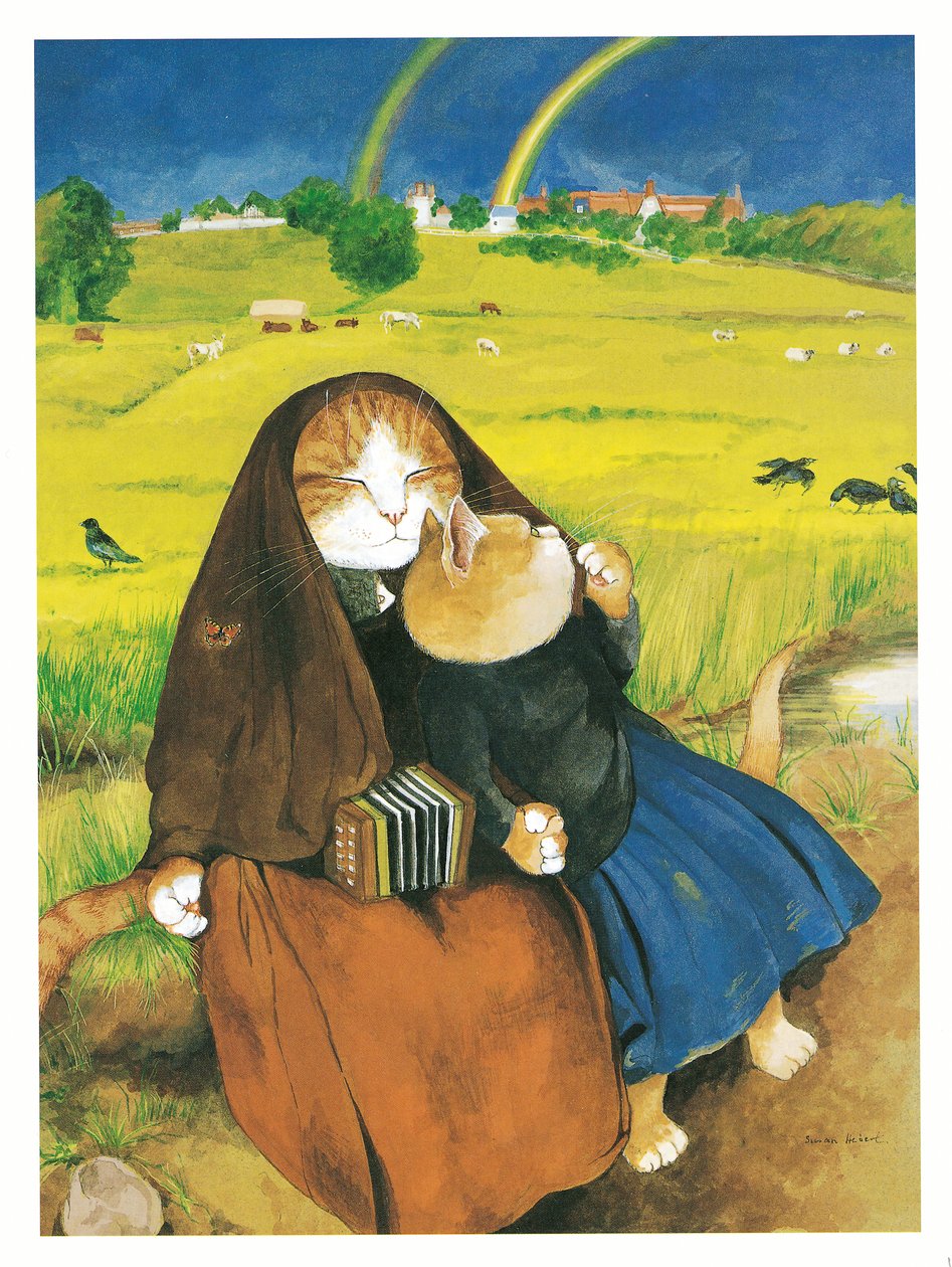 Illustration fra Pre-Raphaelite Cats (udgivet 1999) af Susan Herbert