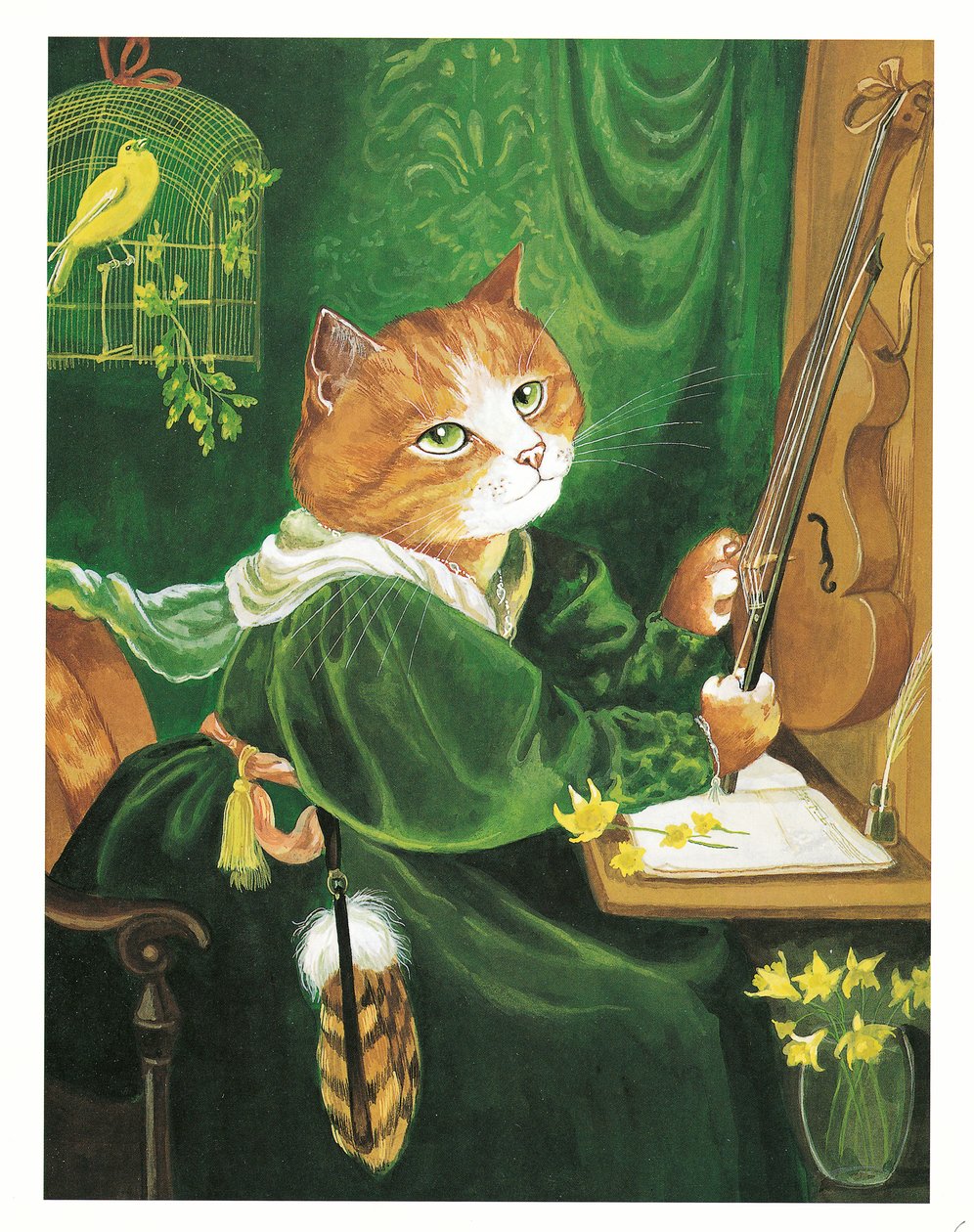 Illustration fra Pre-Raphaelite Cats (udgivet 1999) af Susan Herbert