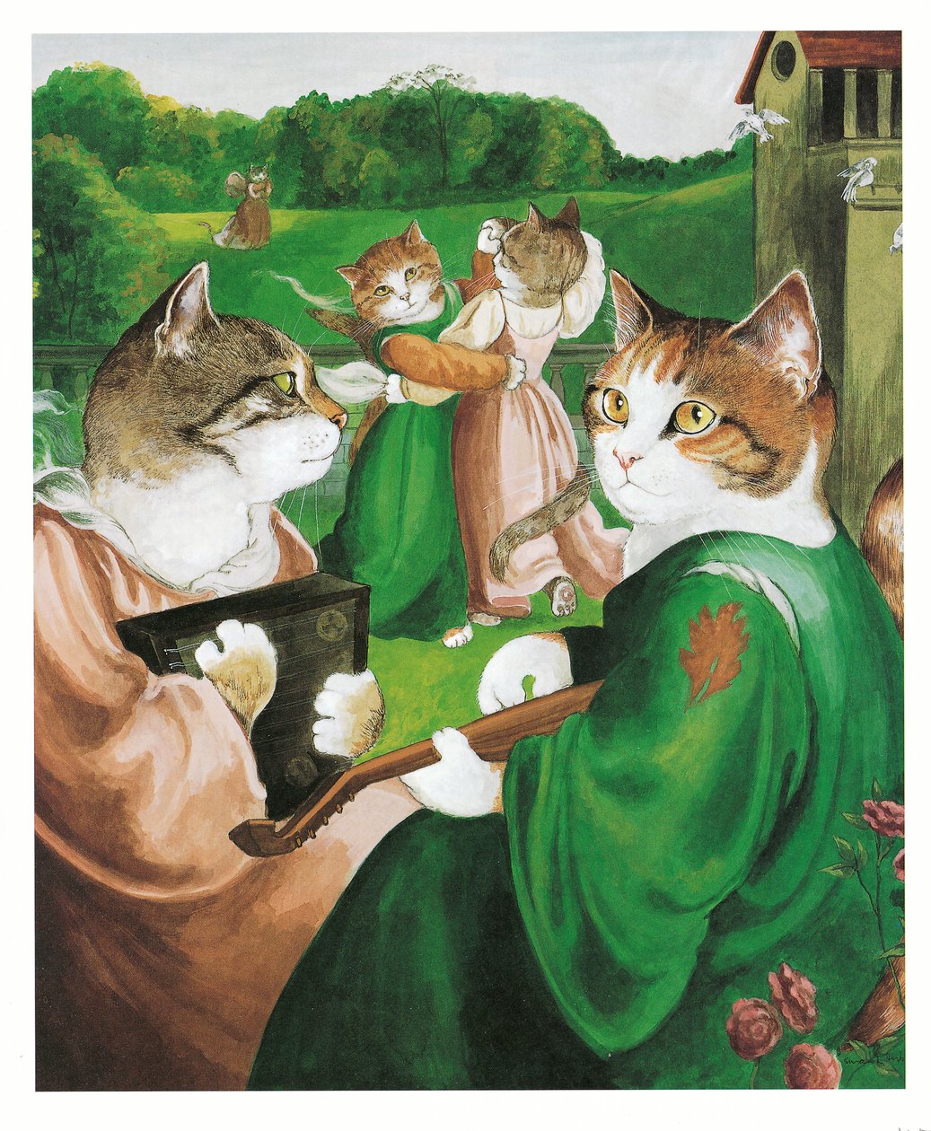 Illustration fra Pre-Raphaelite Cats (udgivet 1999) af Susan Herbert