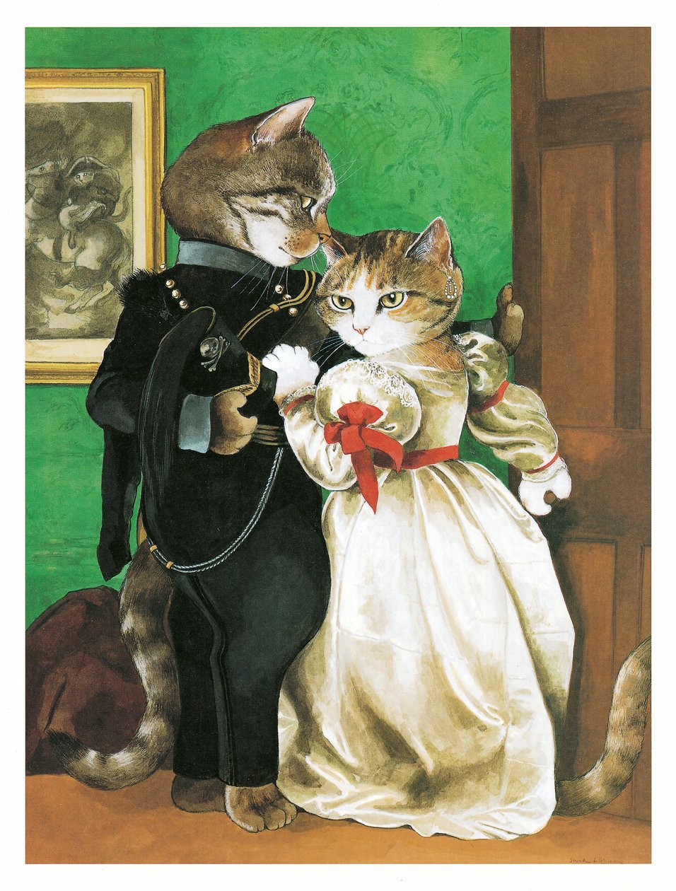 Illustration fra Pre-Raphaelite Cats (udgivet 1999) af Susan Herbert