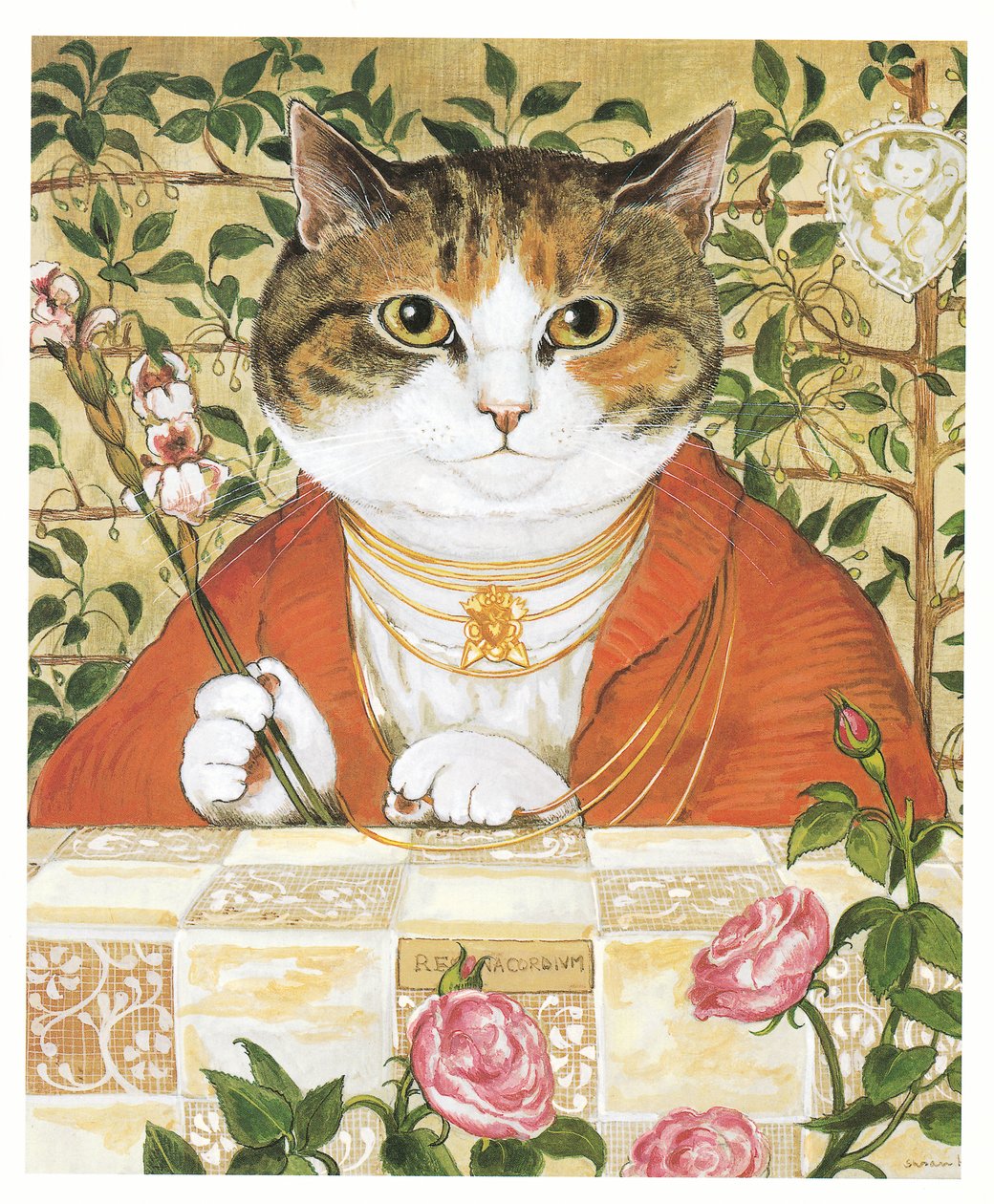Illustration fra Pre-Raphaelite Cats (udgivet 1999) af Susan Herbert