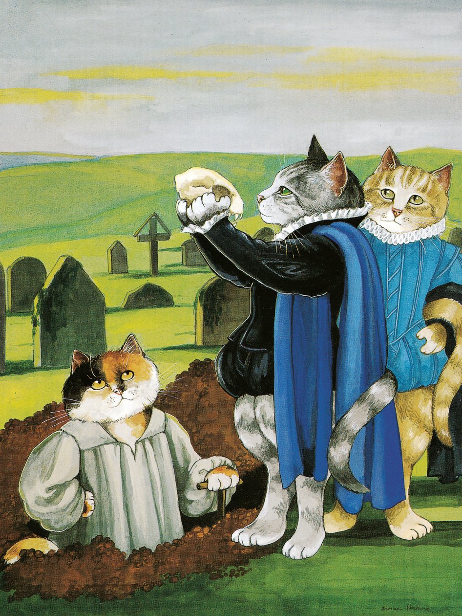 Illustration fra Shakespeare Cats: Plakatbog (udgivet 2016) af Susan Herbert