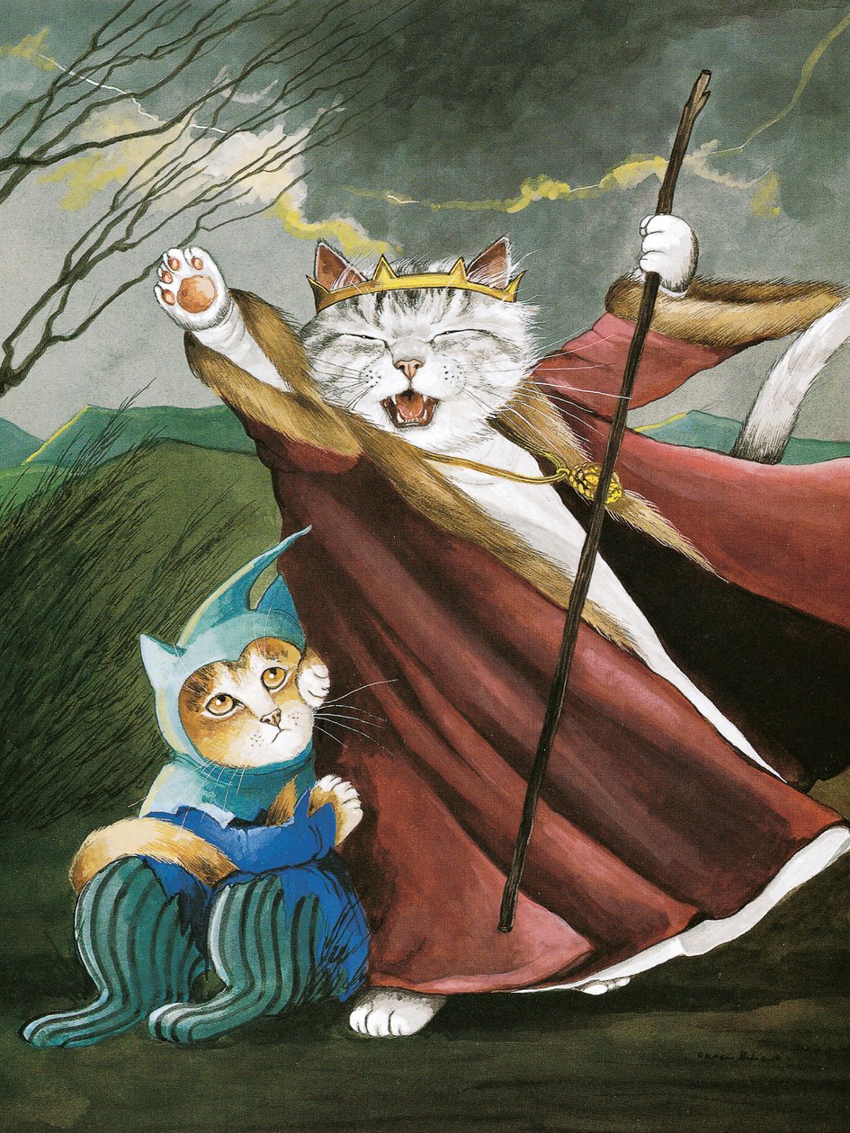 Illustration fra Shakespeare Cats: Plakatbog (udgivet 2016) af Susan Herbert