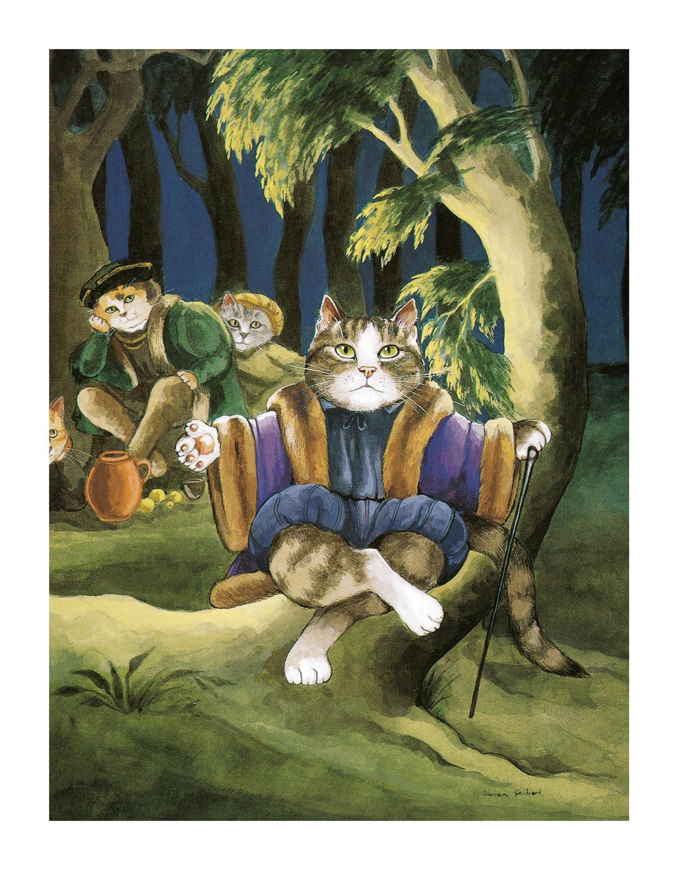 Illustration fra Shakespeare Cats: Plakatbog (udgivet 2016) af Susan Herbert