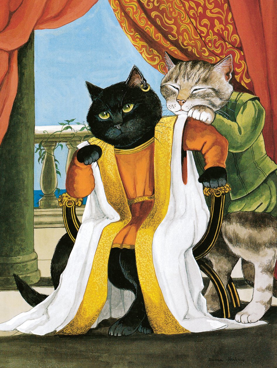 Illustration fra Shakespeare Cats: Plakatbog (udgivet 2016) af Susan Herbert