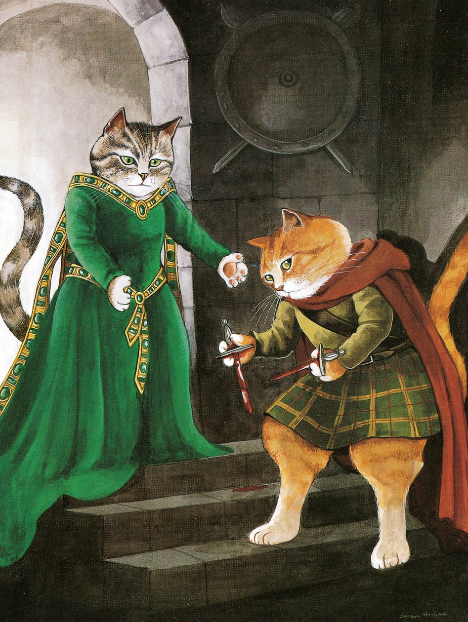 Illustration fra Shakespeare Cats: Plakatbog (udgivet 2016) af Susan Herbert