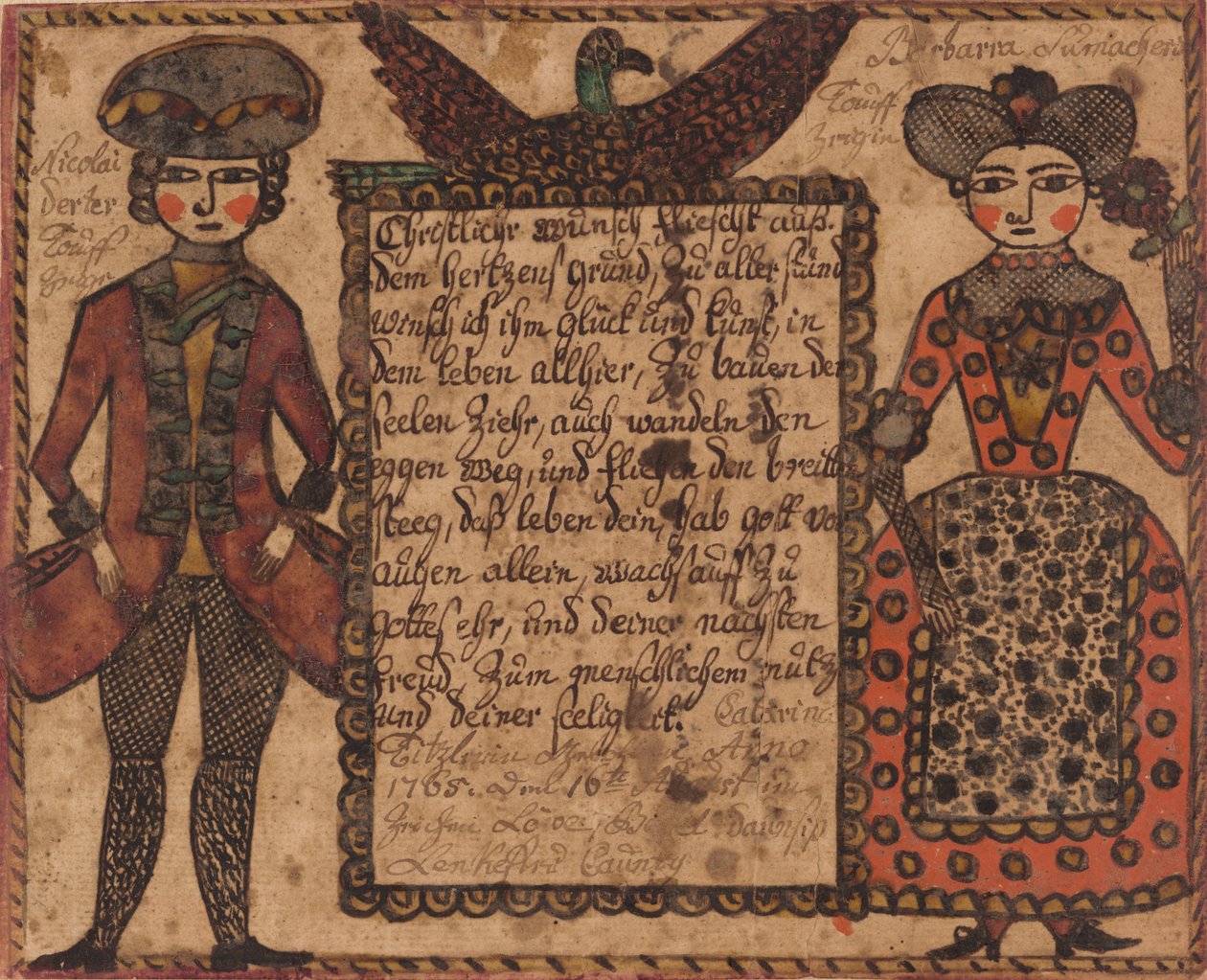 Dåbsønske for Catarina Titzlir, ca. 1765 (akvarel) af Sussel Washington