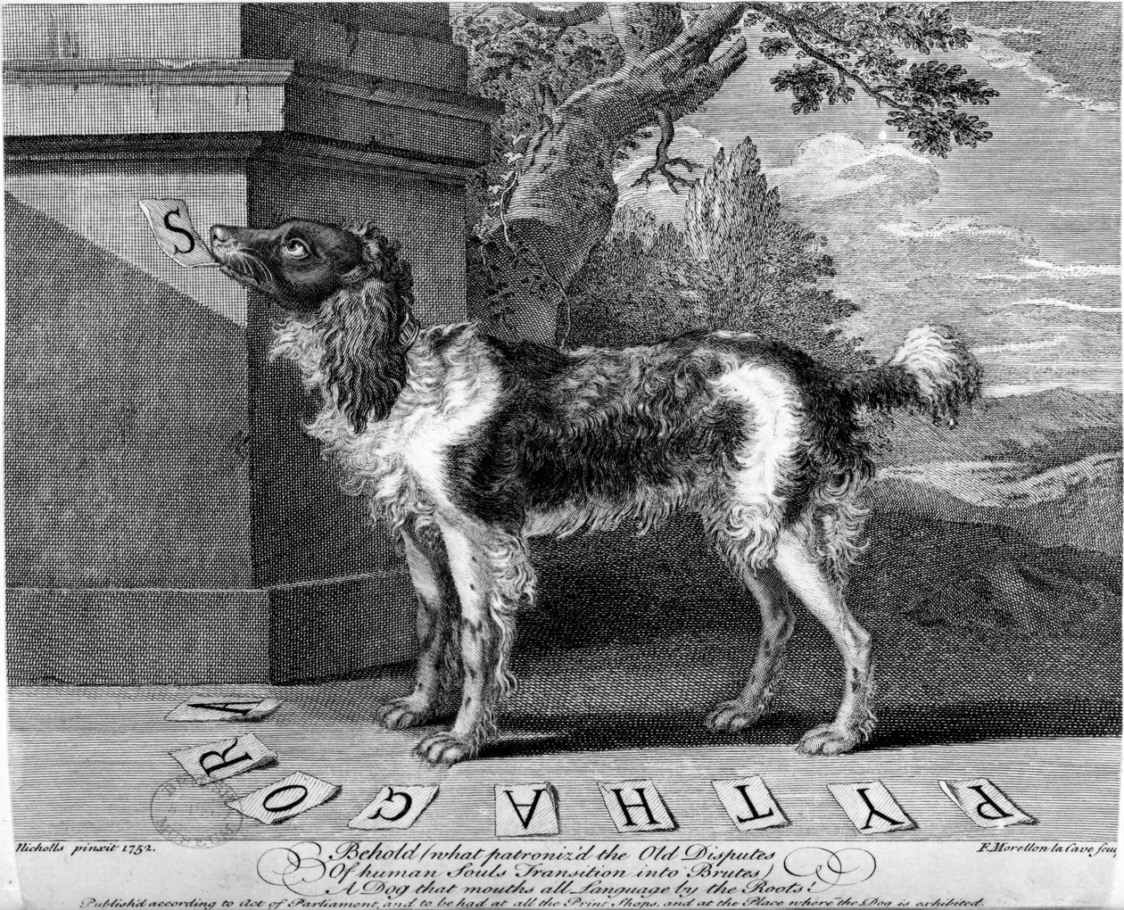 The New Chien Savant, eller Learned Dog, tryk lavet af F-Morellon la Cave, 1752 af Sutton Nicholls