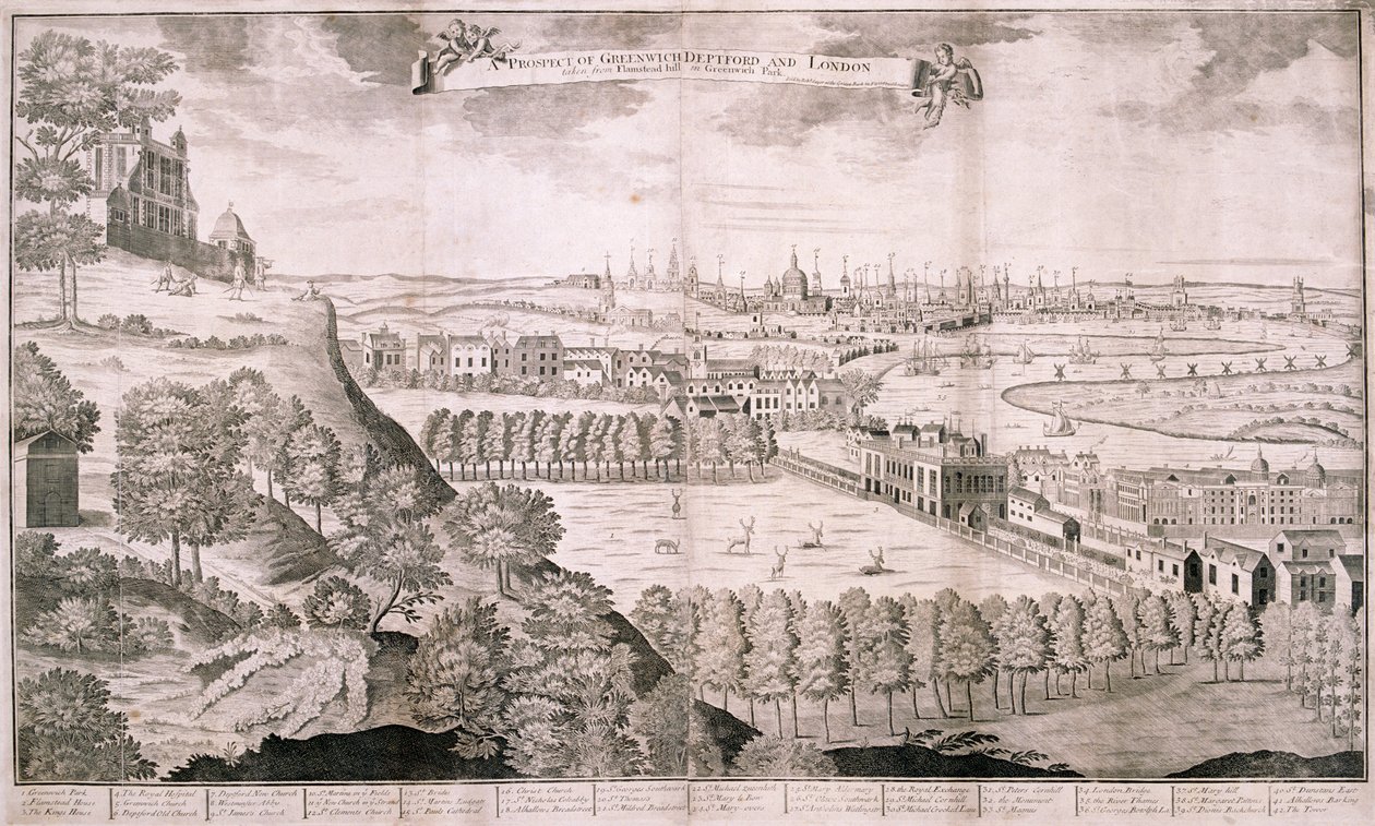 Udsigt fra Greenwich Park, London, 1723 af Sutton Nicholls