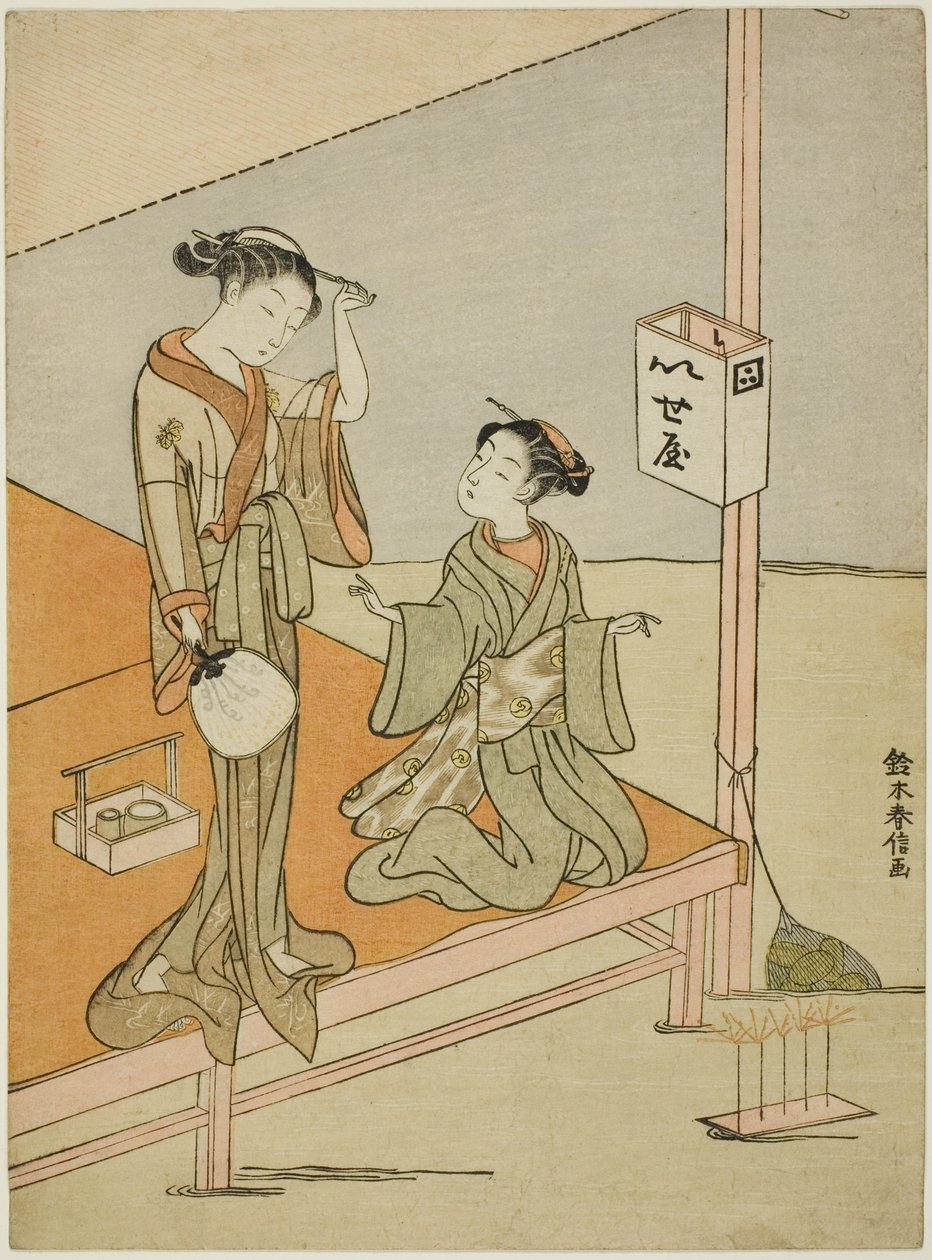 En kurtisane og hendes ledsager på Riverside Teahouse Iseya af Suzuki Harunobu