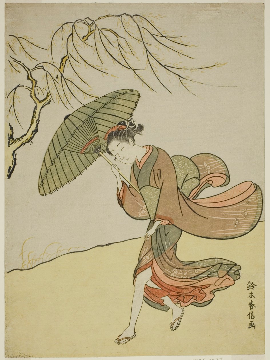 En blæsende dag af Suzuki Harunobu