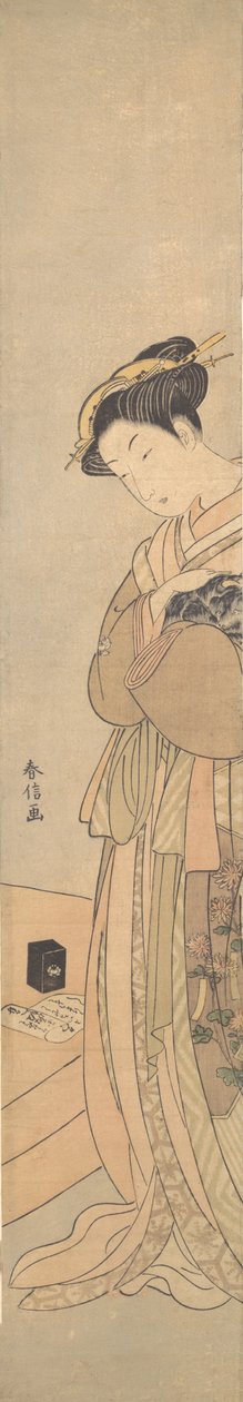 En Oiran holder en sort hund, ca. 1769., ca. 1769. af Suzuki Harunobu