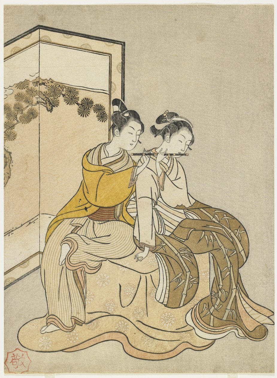 Kalendertryk for Meiwa 2 og en mitat af kejser Xuanzong og Yang Guifei, 1765 af Suzuki Harunobu