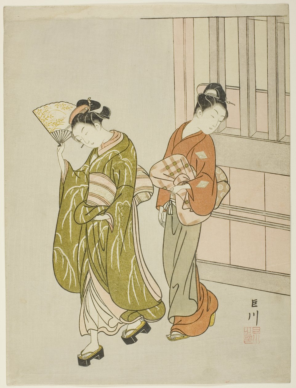 Clearing Breeze from a Fan (Ogi no seiran), fra serien "Eight Views of the Parlour (Zashiki hakkei)" af Suzuki Harunobu