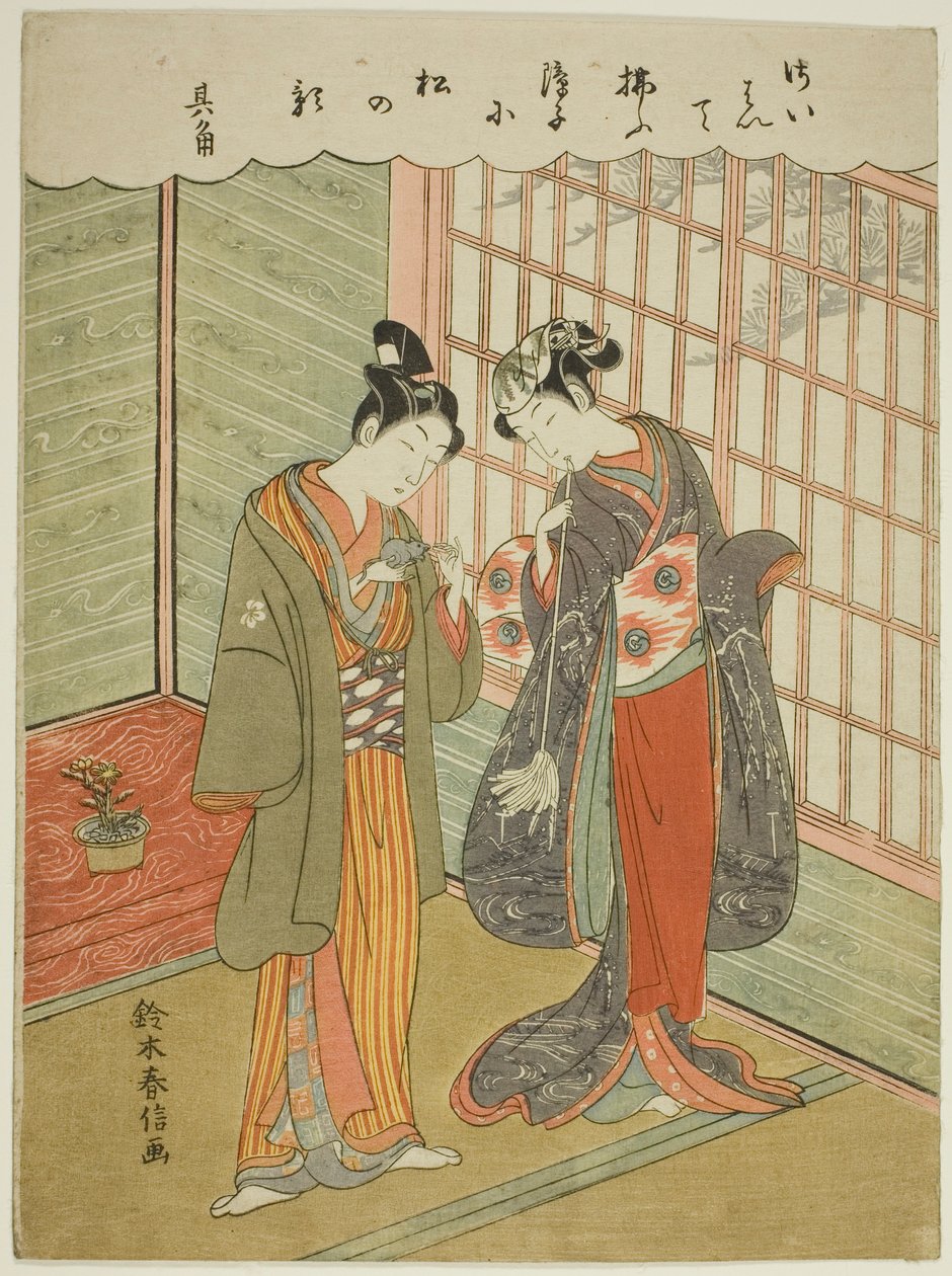 Par med en Pet Mouse af Suzuki Harunobu