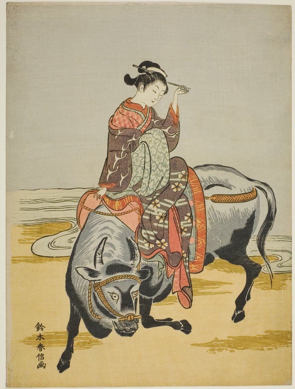 Kurtisane rider på en okse af Suzuki Harunobu