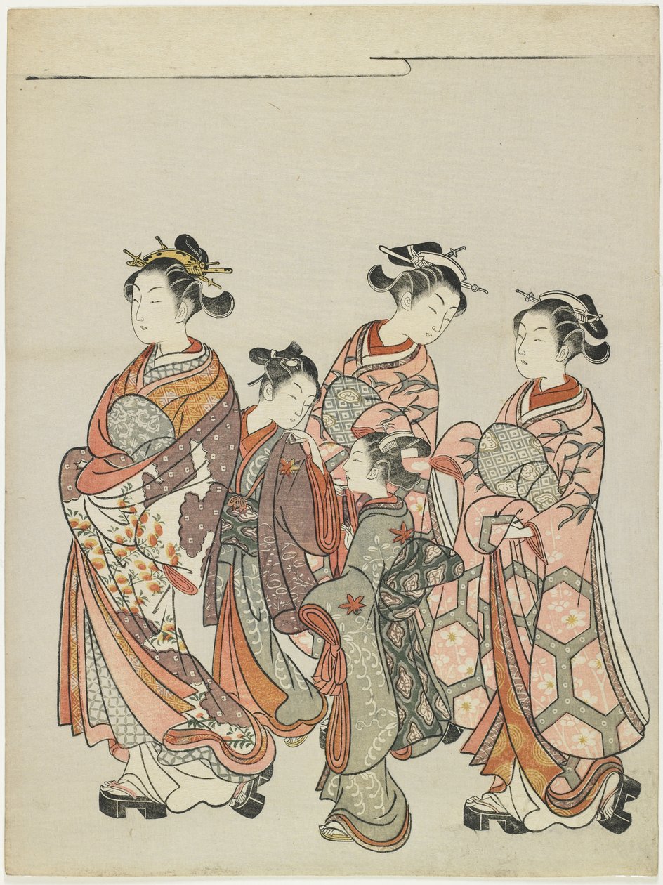 Kurtisane med ledsagere på parade, efter 1766 af Suzuki Harunobu