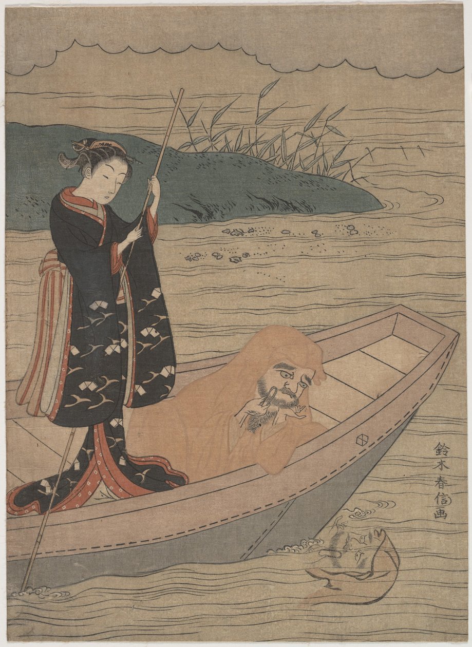 Daruma i en båd med en ledsager af Suzuki Harunobu
