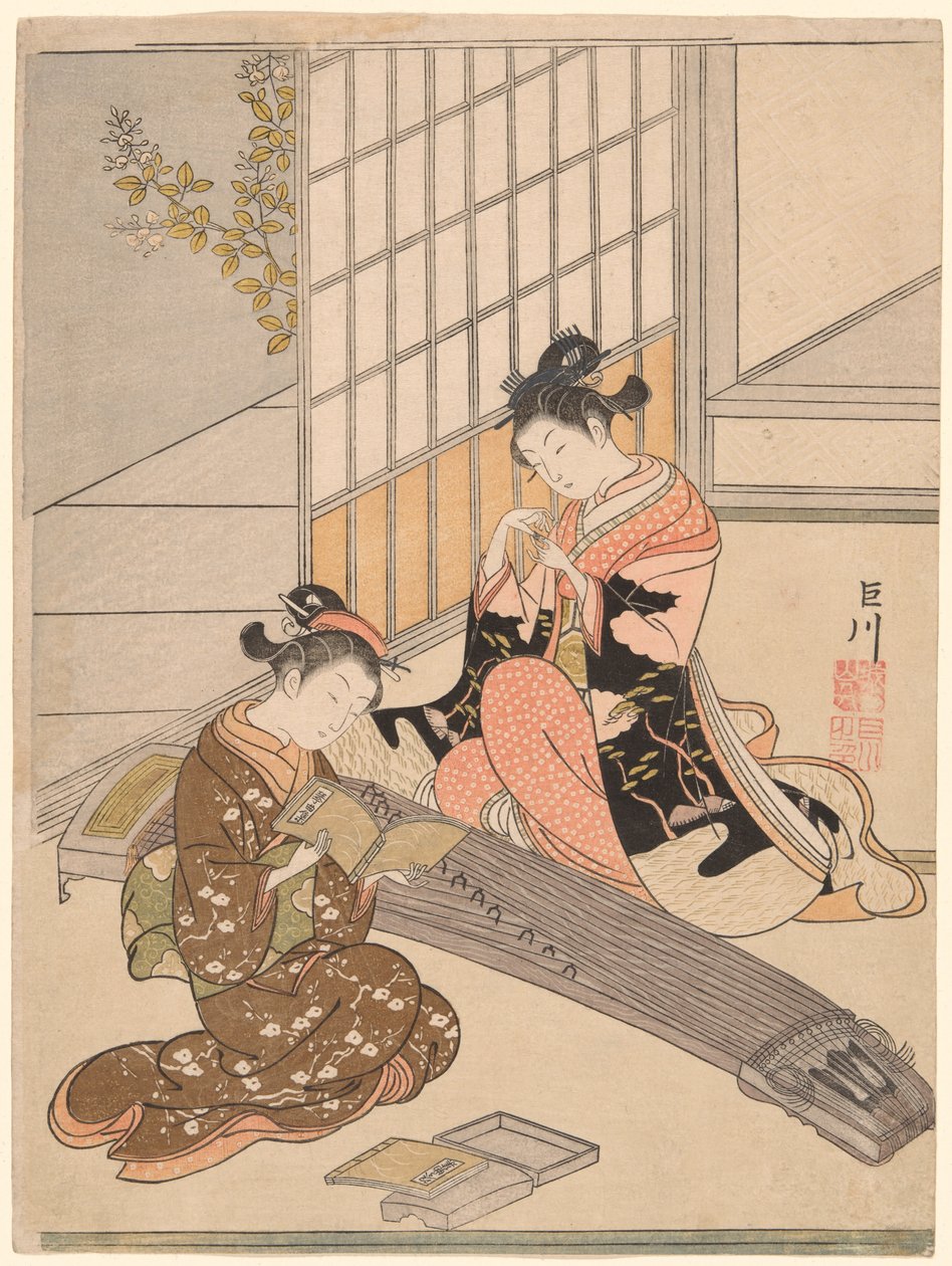 Descending Geese of the Koto Bridges (Kotoji no rakugan), fra serien "Eight Views of the Parlor (Zashiki hakkei)" af Suzuki Harunobu