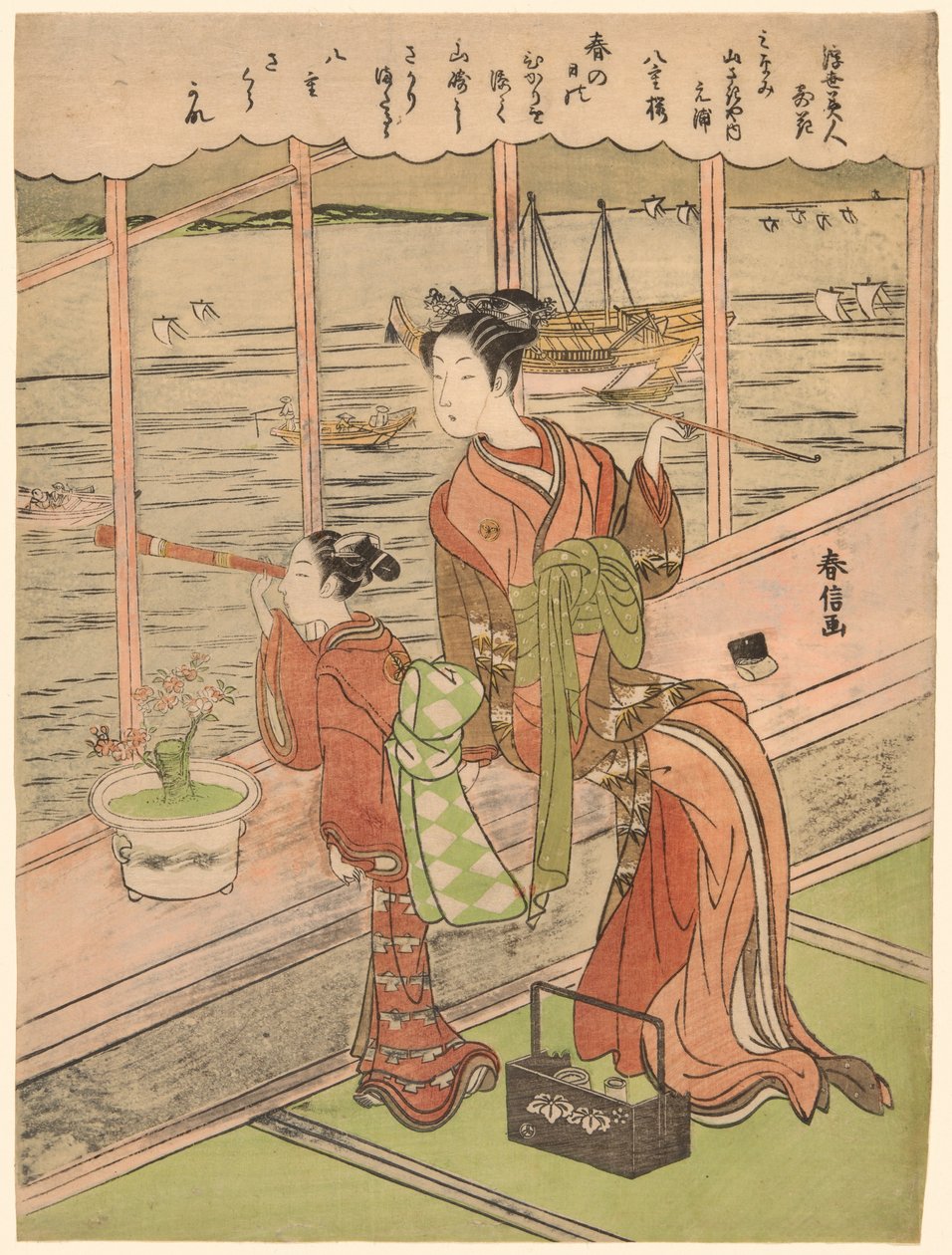 Dobbeltblomstret Cherry: Motoura of the Minami Yamasakiya (Minami Yamasakiya uchi Motoura, Yaezakura), fra serien "Beauties of the Floating World Compared to Flowers (Ukiyo bijin hana ni yosu)" af Suzuki Harunobu