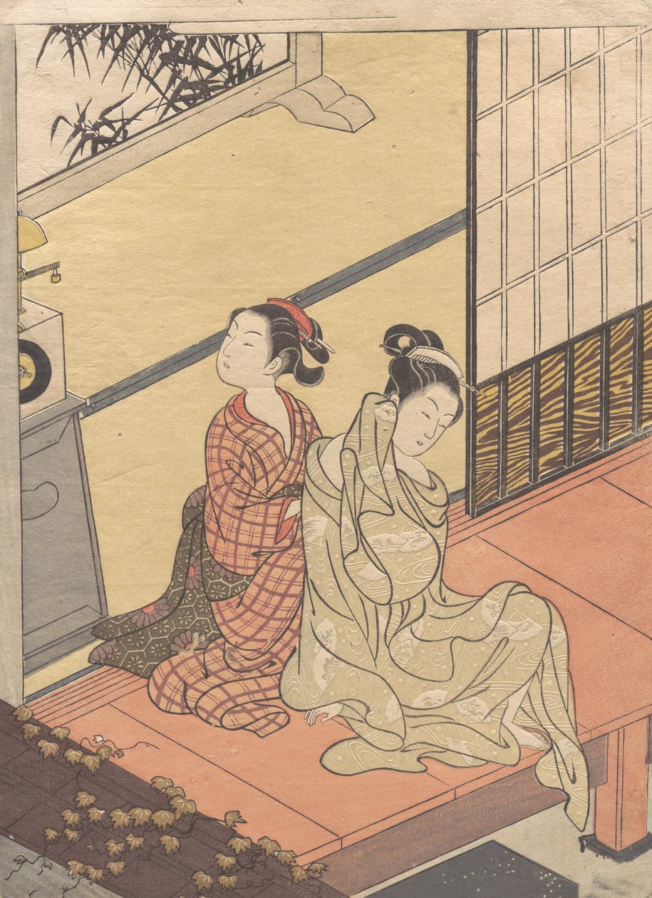 Evening Chime of the Clock Tokei no bansho, fra serien "Eight Parlour Views" Za..., ca. 1766. af Suzuki Harunobu