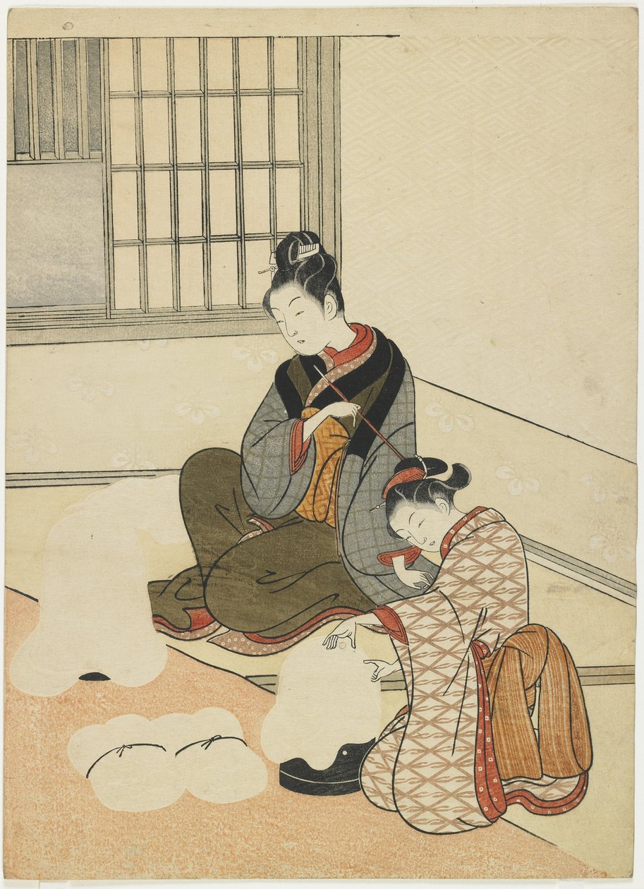 Evening Snown the Silk-Dryer, efter 1766 af Suzuki Harunobu