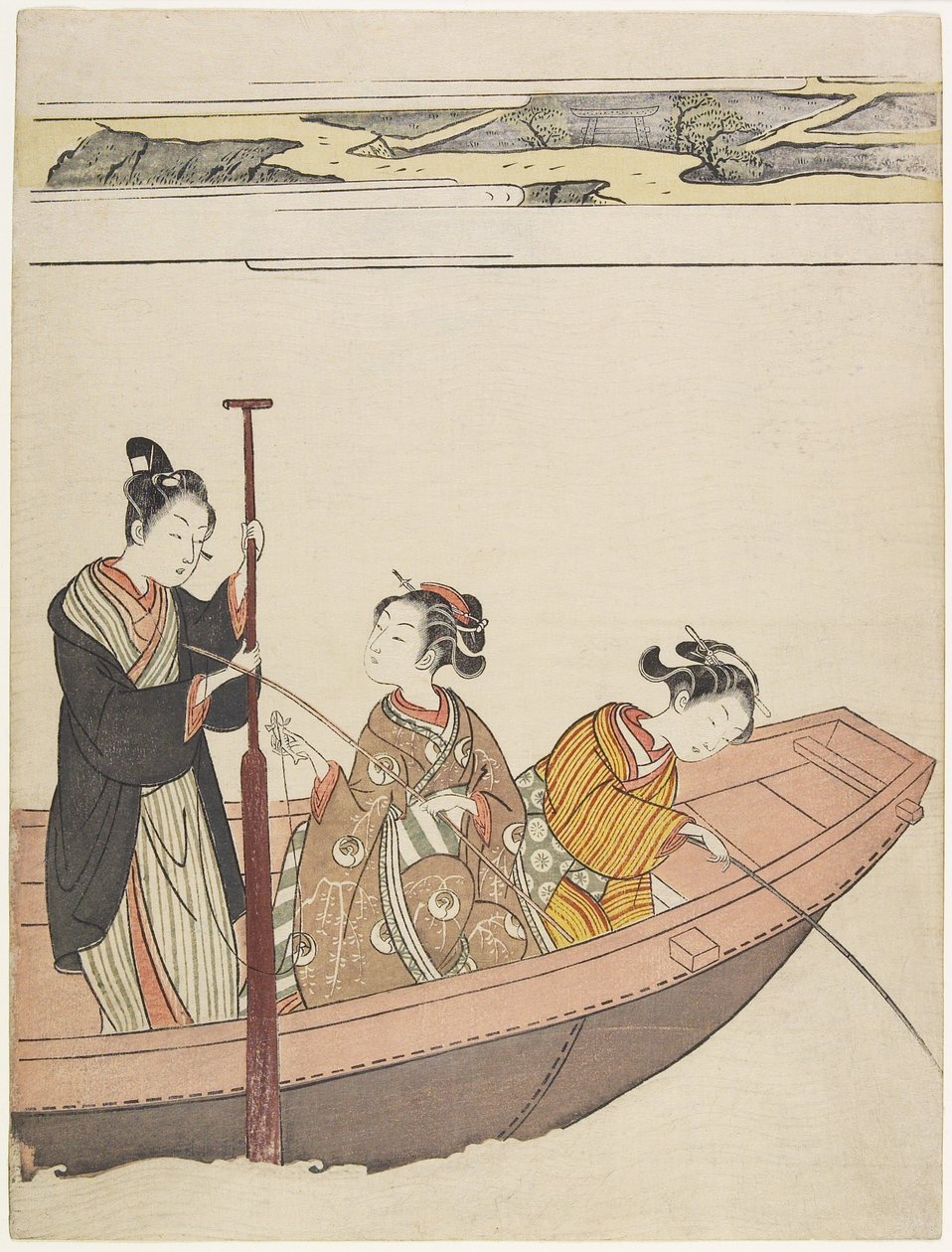 Fiskeri nær Mimeguri-helligdommen ved Sumida-floden, ca. 1767 af Suzuki Harunobu