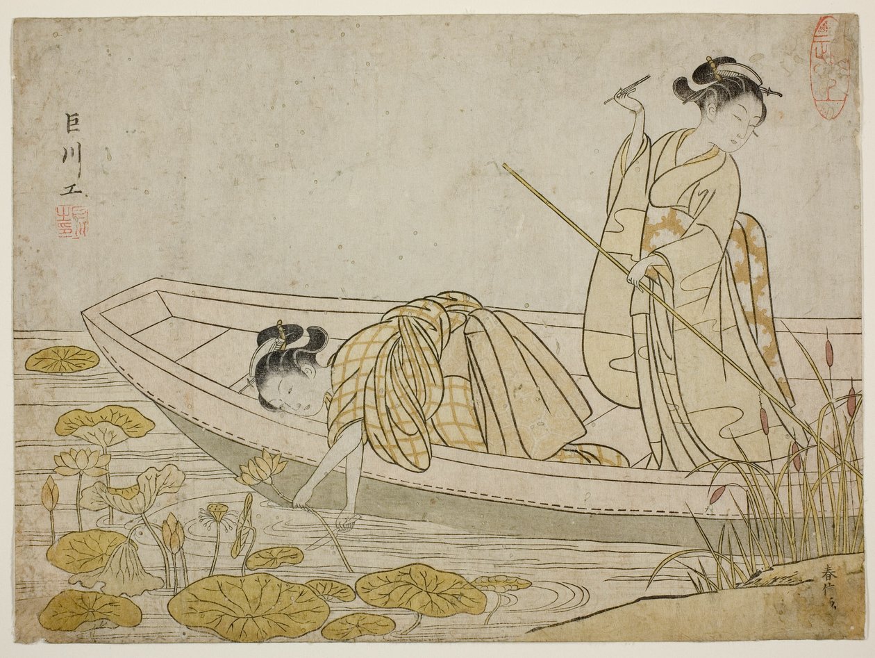 Indsamling af lotusblomster af Suzuki Harunobu