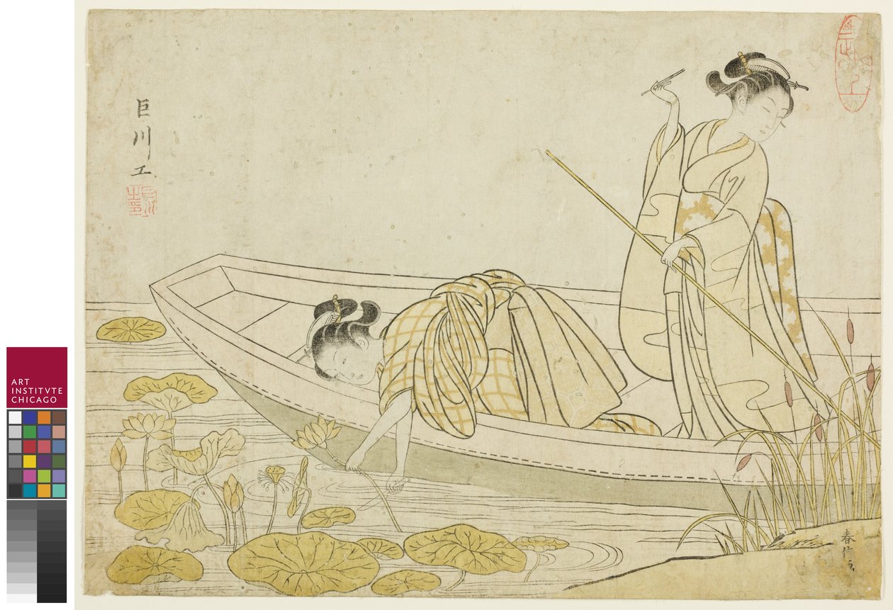 Indsamling af lotusblomster, 1765 af Suzuki Harunobu