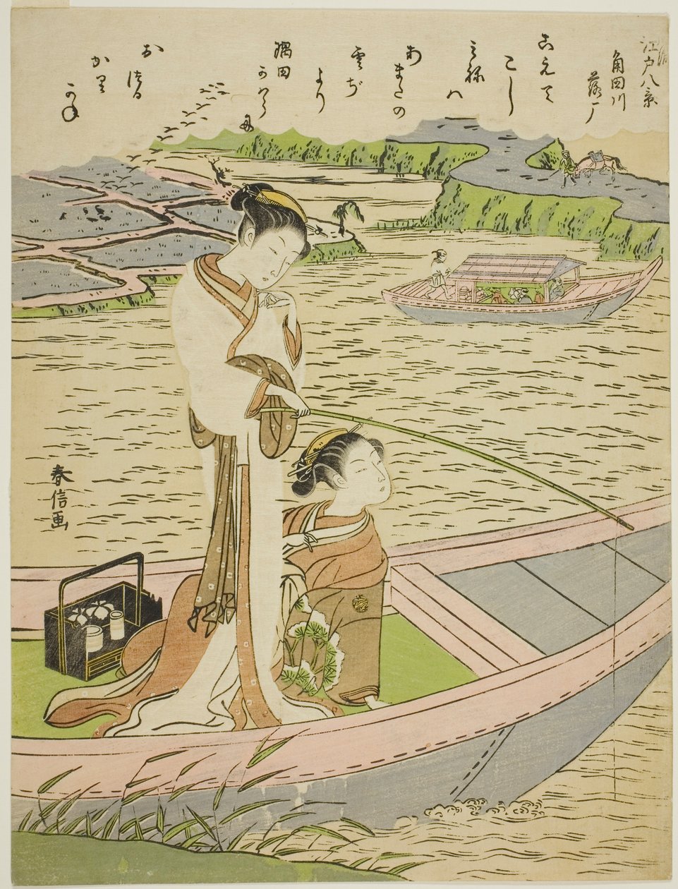 Gæs, der falder på Sumida-floden (Sumidagawa no rakugan), fra serien "Eight Fashionable Views of Edo (Furyu Edo hakkei)" af Suzuki Harunobu