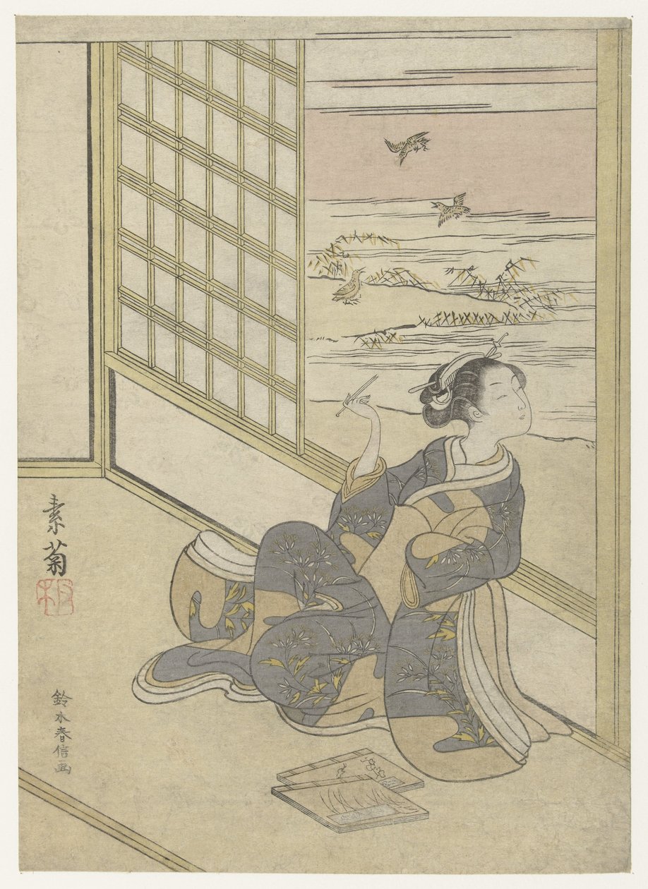 Pige, der lytter til Snipes af Suzuki Harunobu