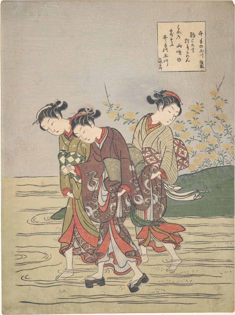 Piger, der vader over Ide no Tamagawa af Suzuki Harunobu